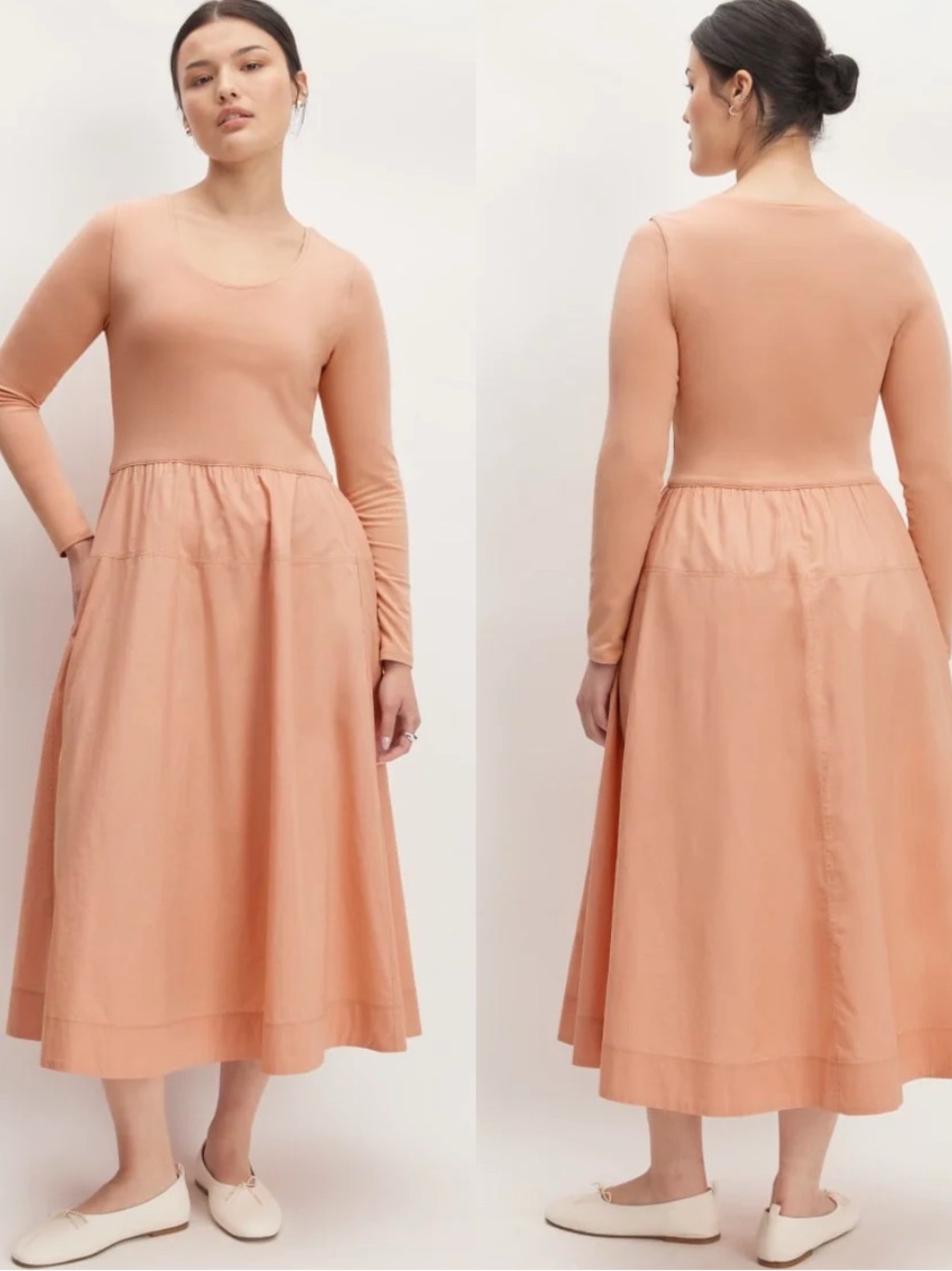 EVERLANE The Long Sleeve Riviera Blush Pink Pocket Dress